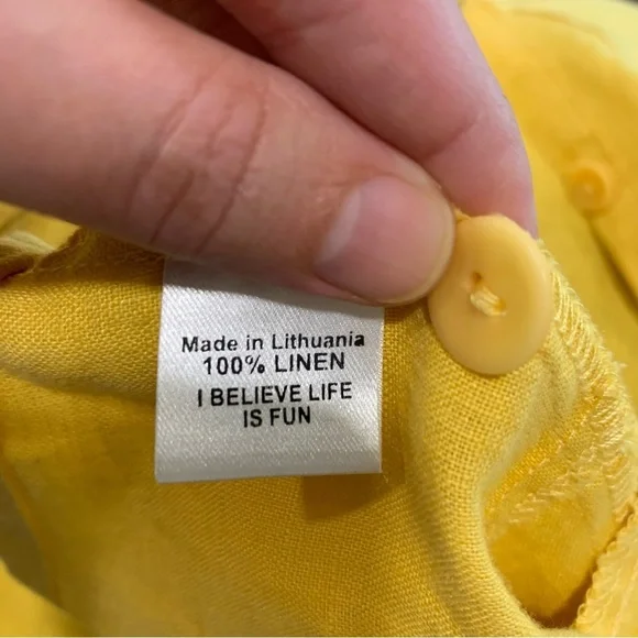 FLAX Women’s Lithuanian Linen Yellow Button Front Cardigan Lagenlook Size Small - Picture 9 of 12